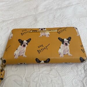 Betsey Johnson Mustard BullDog Print Wallet